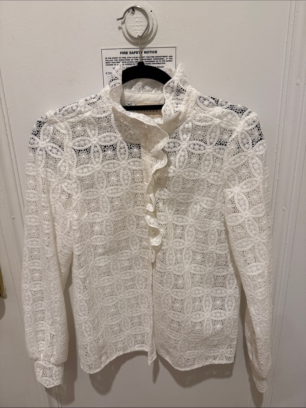 NWT Sezane White Lace Ruffle-Collar Blouse